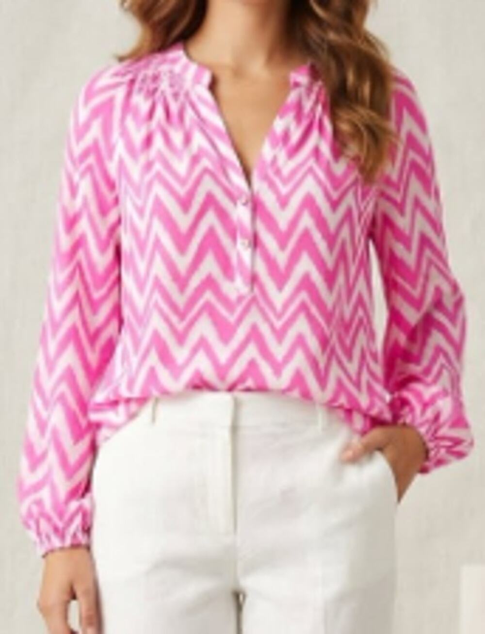 Lilly Pulitzer Pink & White Chevron Elsa Silk Blouse sz M